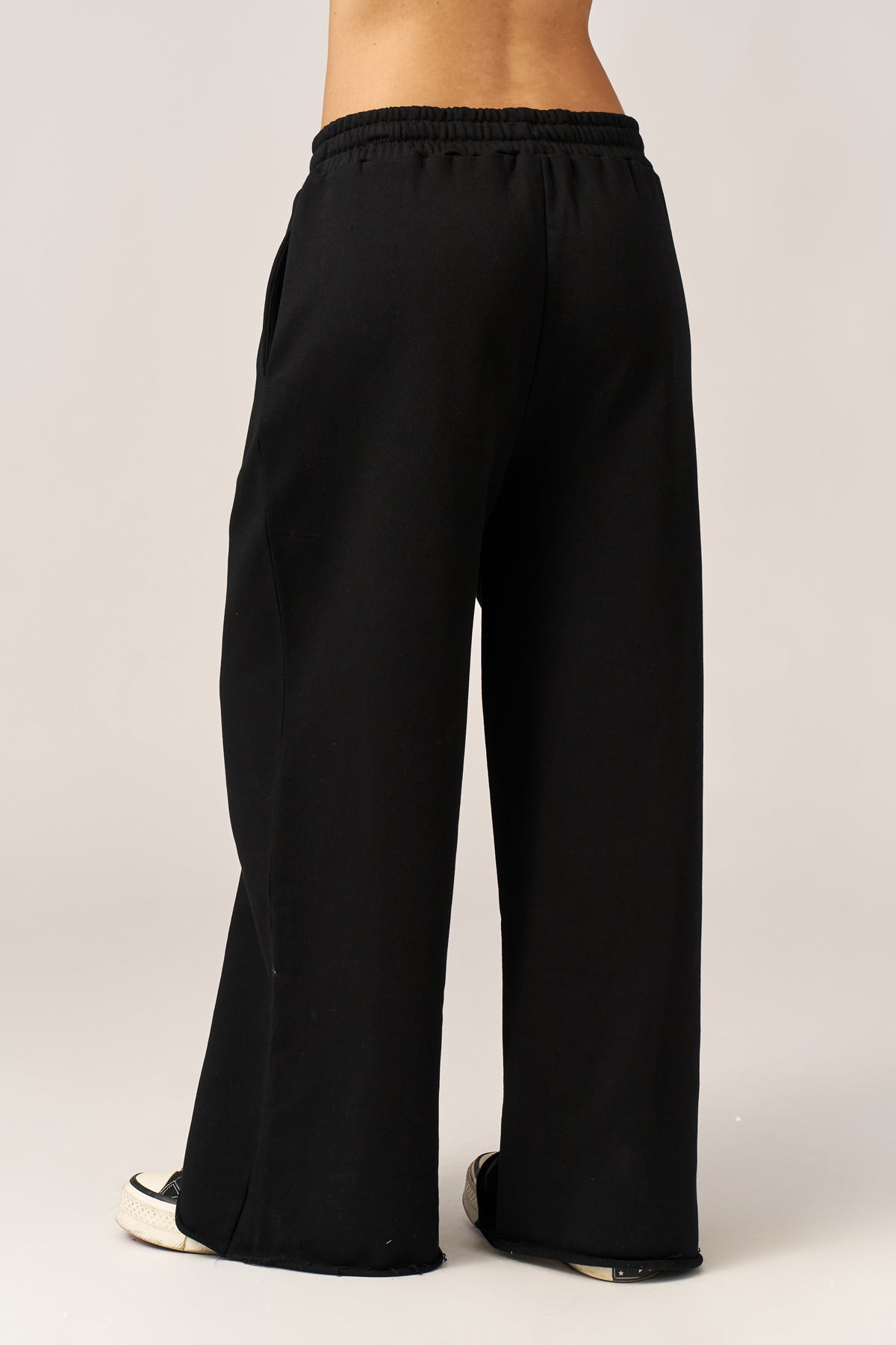 BLACK FRENCH TERRY WIDE LEG PANTS - Image 4