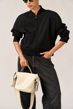 BLACK FRENCH TERRY BOMBER JACKET