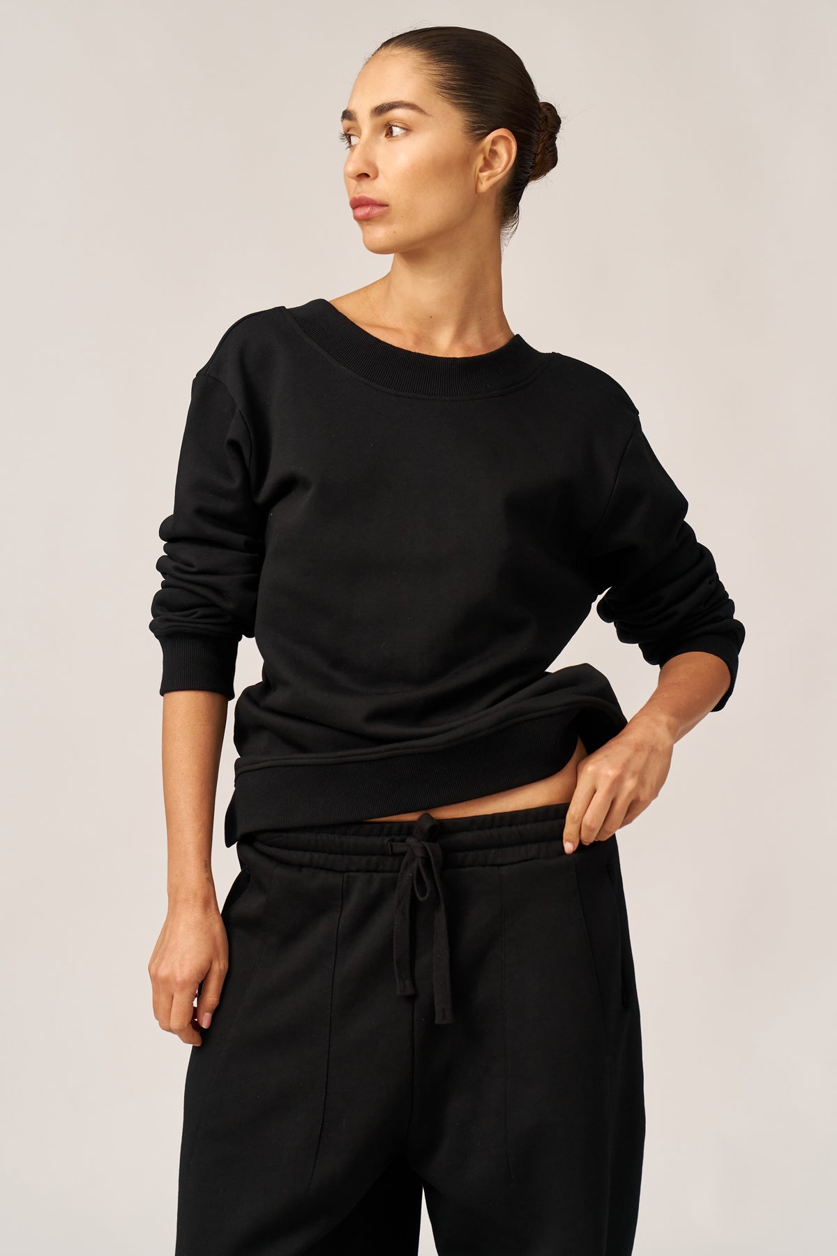 BLACK FRENCH TERRY V-NECK SHIRT - Image 4