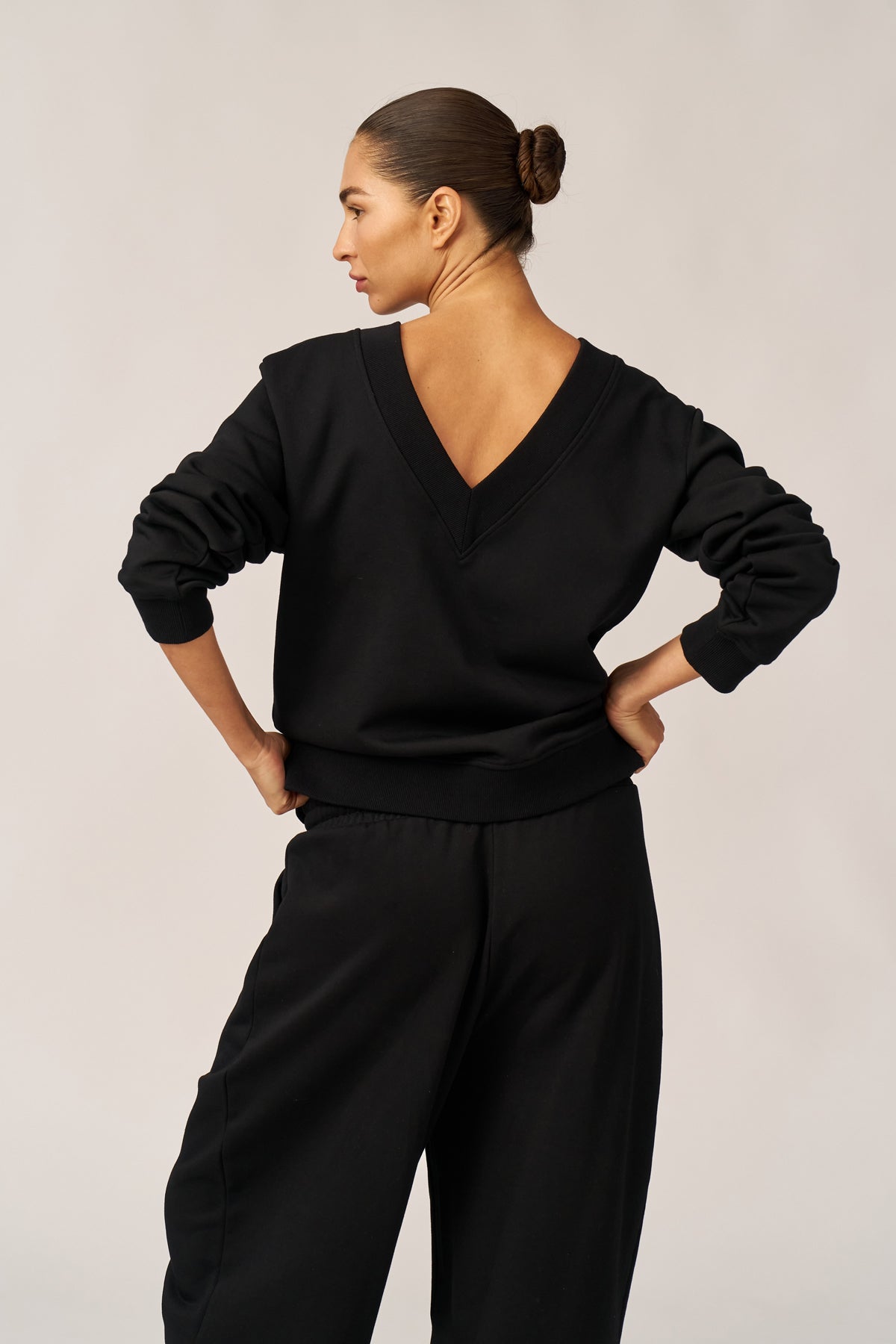 BLACK FRENCH TERRY V-NECK SHIRT - Image 5