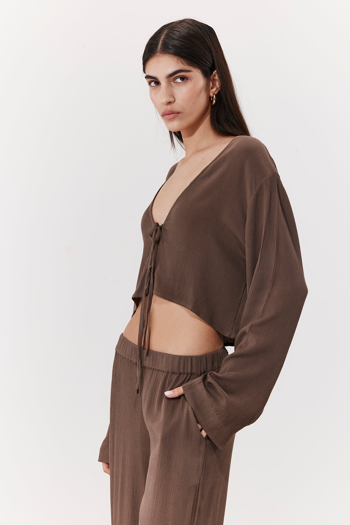 MARRAKESH FRONT TIE SHIRT IN KHAKI - Image 2