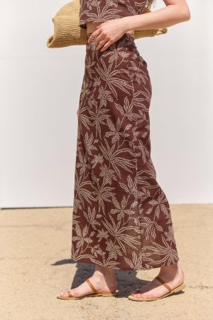 TULUM MIDI SKIRT WITH LEAVES PRINT